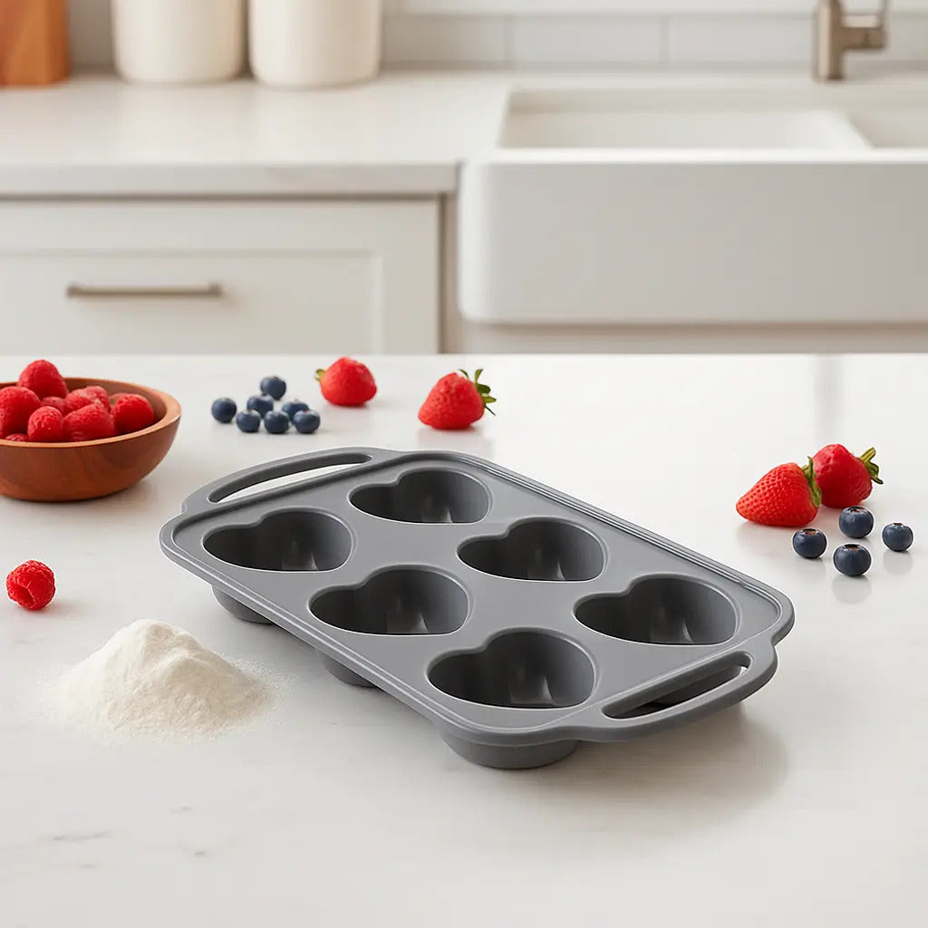Set 2 Moldes De Silicona Para Cupcake Muffin Forma Corazon