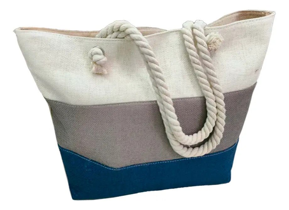 Bolso De Playa Grande Con Asas De Cuerda Resistente Y Cierre