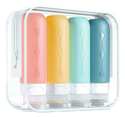 Set 4 Botellas De Viaje 90ml Silicona Contenedores Shampoo