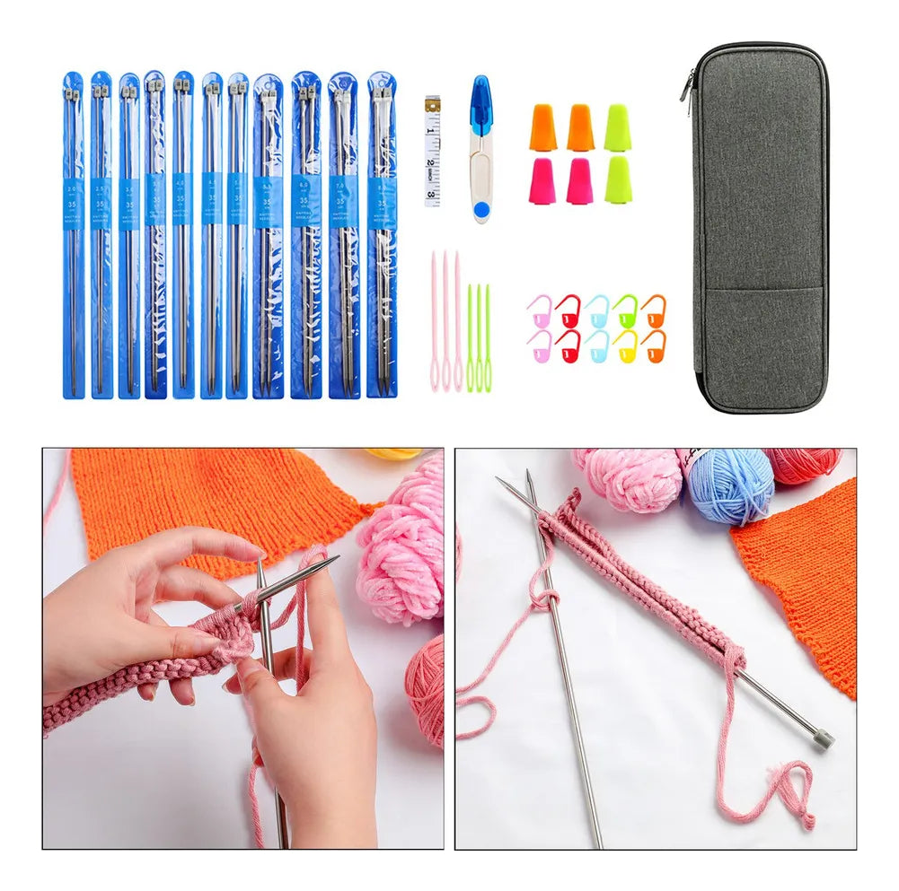 Palillos Rectos Para Tejer 35cm 2 A 8mm Y Accesorios 47 Pzs