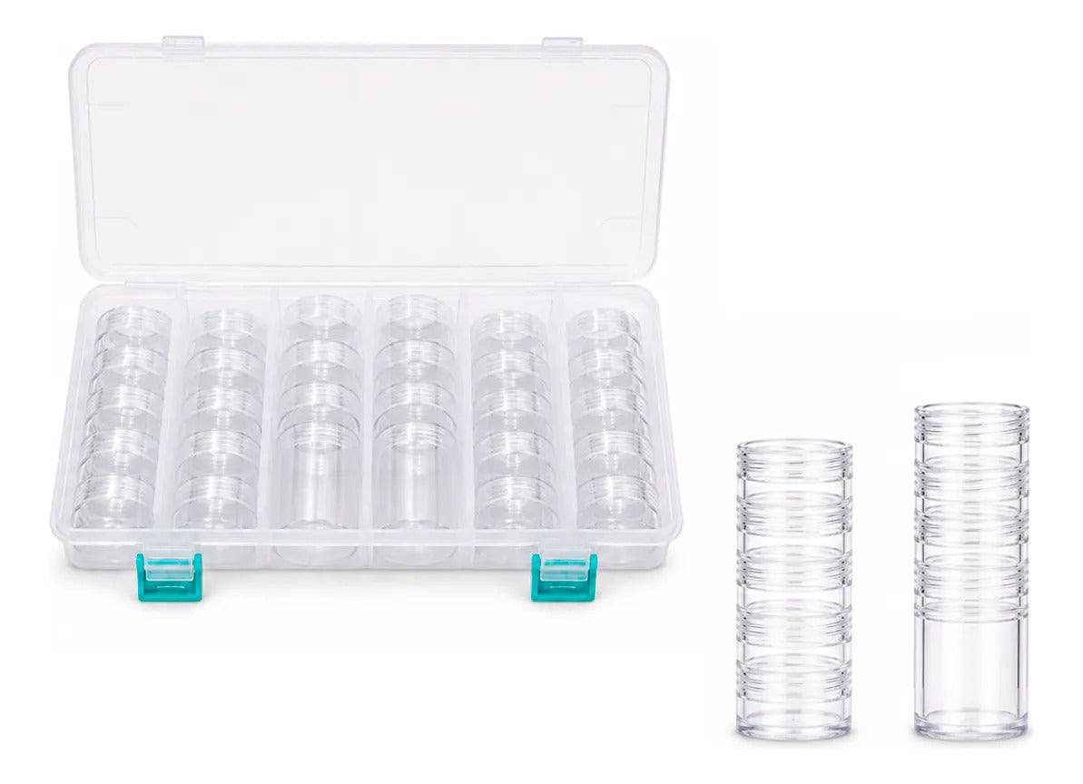 Caja Organizadora Con 28 Frascos Enroscables Mostacillas