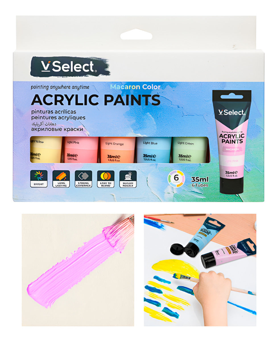 Set 6 Pinturas Acrílicas Colores Pasteles Macaron 35ml