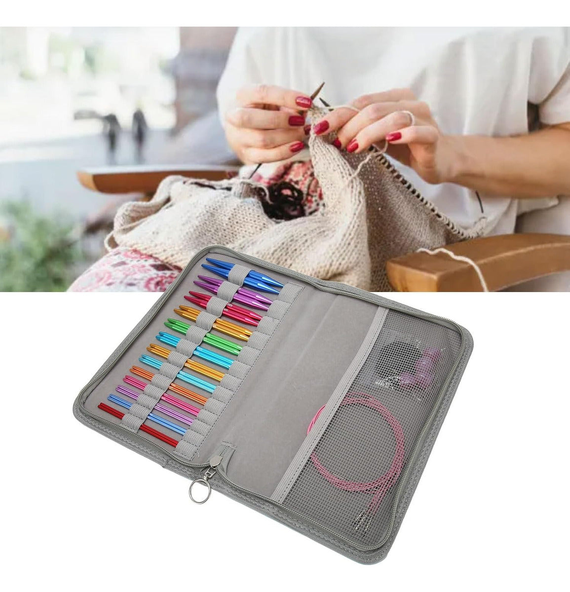 Set Palillos Circulares Intercambiables Para Tejer Y Estuche