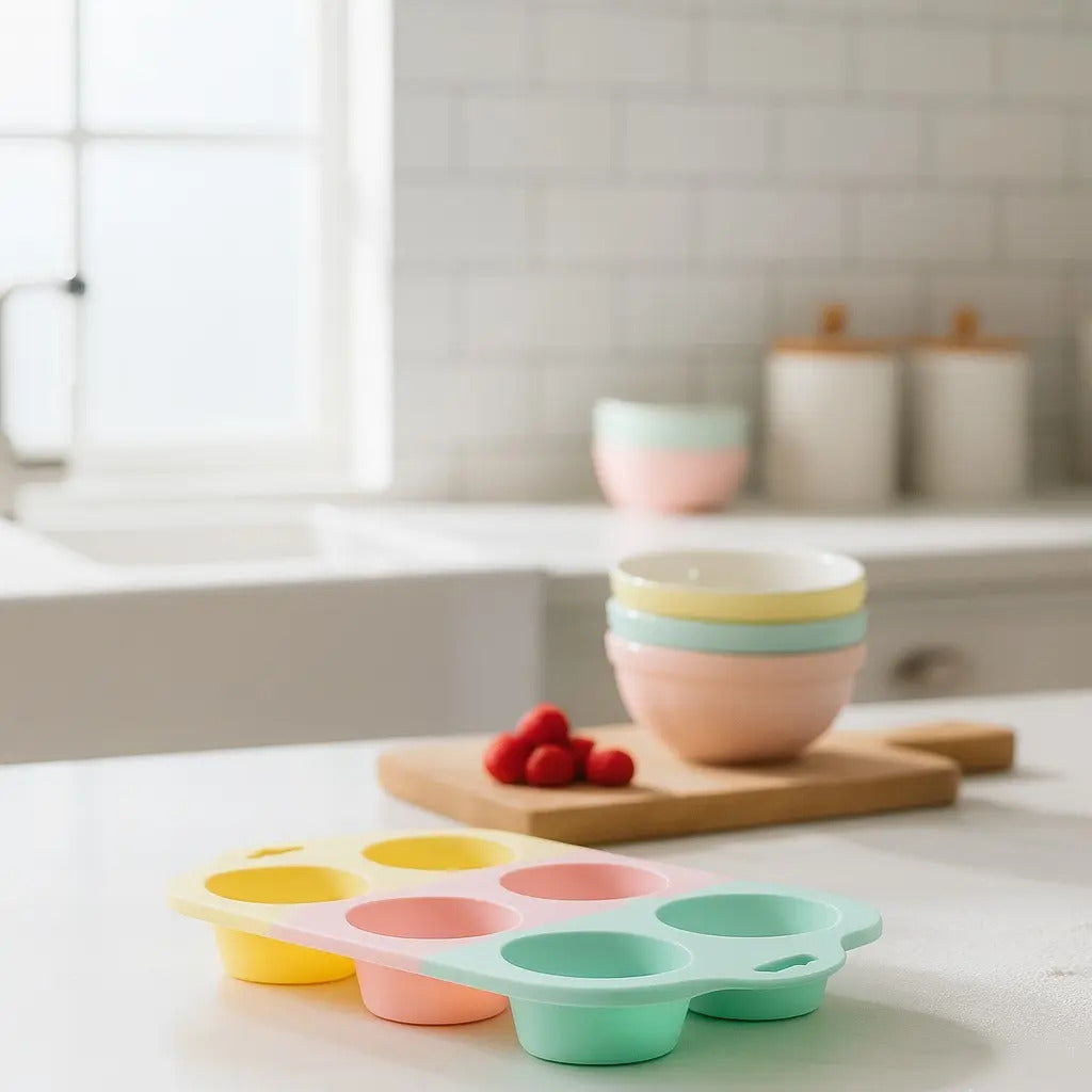 Set 2 Moldes De Silicona Tricolor Para Cupcakes Muffin