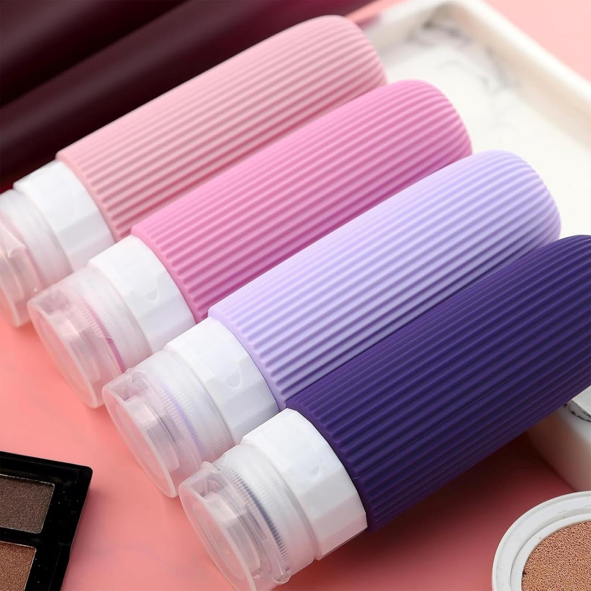 Set 4 Botellas De Viaje 90ml Silicona Contenedores Shampoo