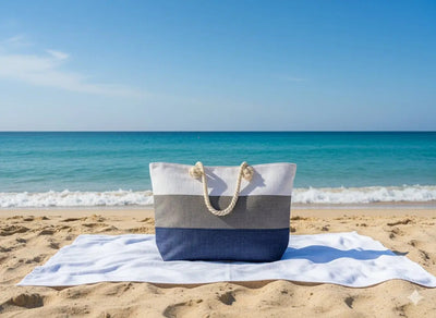 Bolso De Playa Grande Con Asas De Cuerda Resistente Y Cierre
