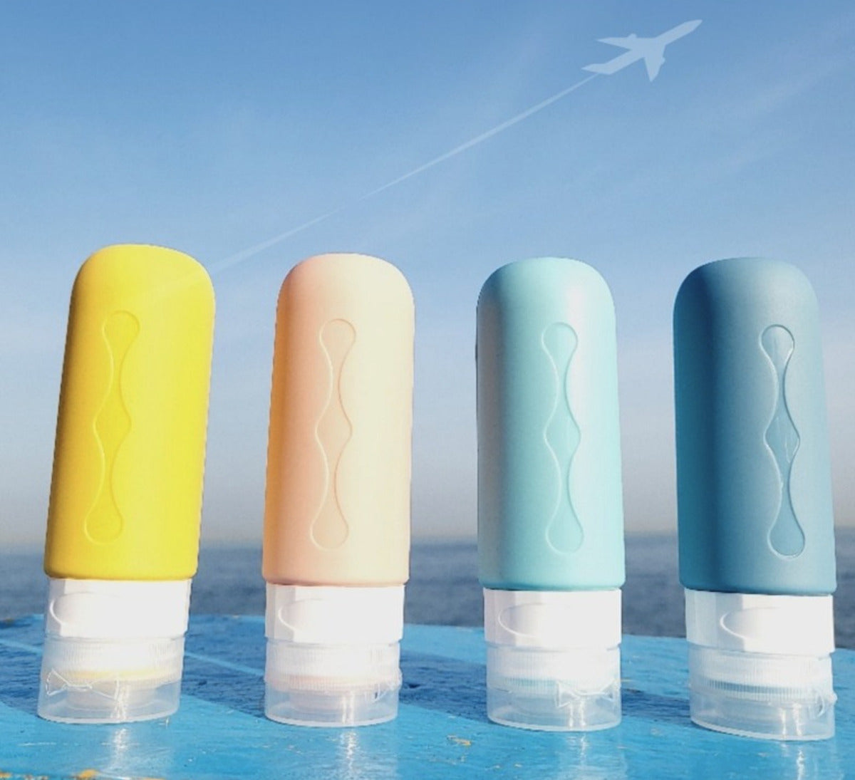 Set 4 Botellas De Viaje 90ml Silicona Contenedores Shampoo