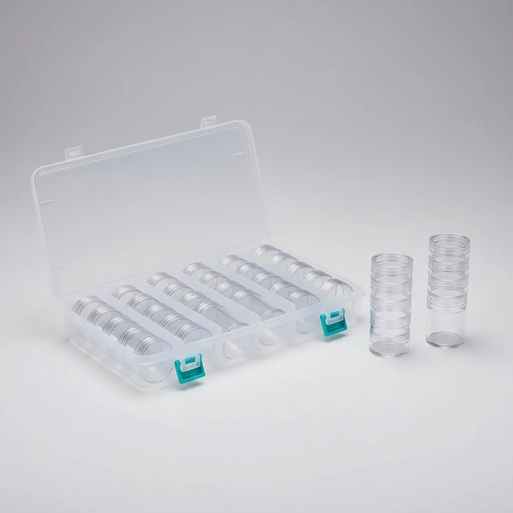 Caja Organizadora Con 28 Frascos Enroscables Mostacillas