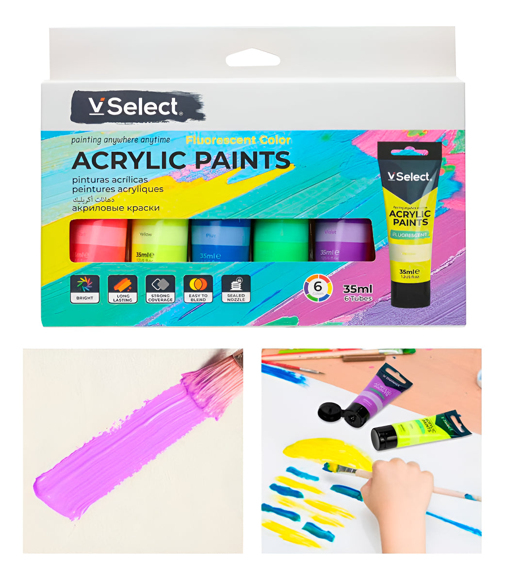 Set 6 Pinturas Acrílicas Colores Fluorescentes 35ml