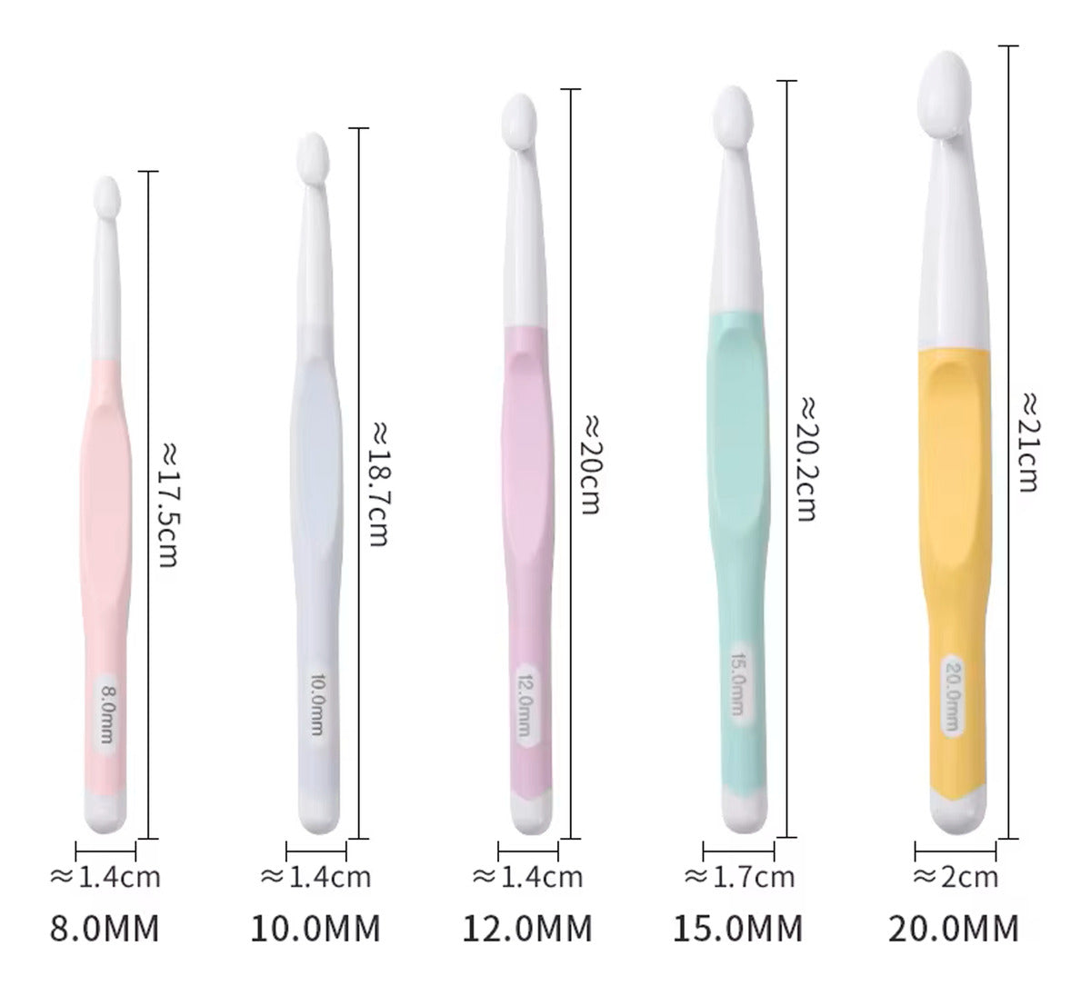 Set De 5 Crochet De Plastico XL Jumbo 8 A 20mm