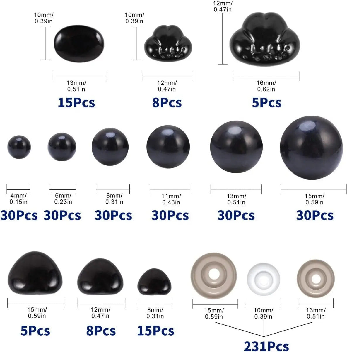 Set Ojos De Seguridad Y Nariz Amigurumi 462 Pcs Incluye Caja