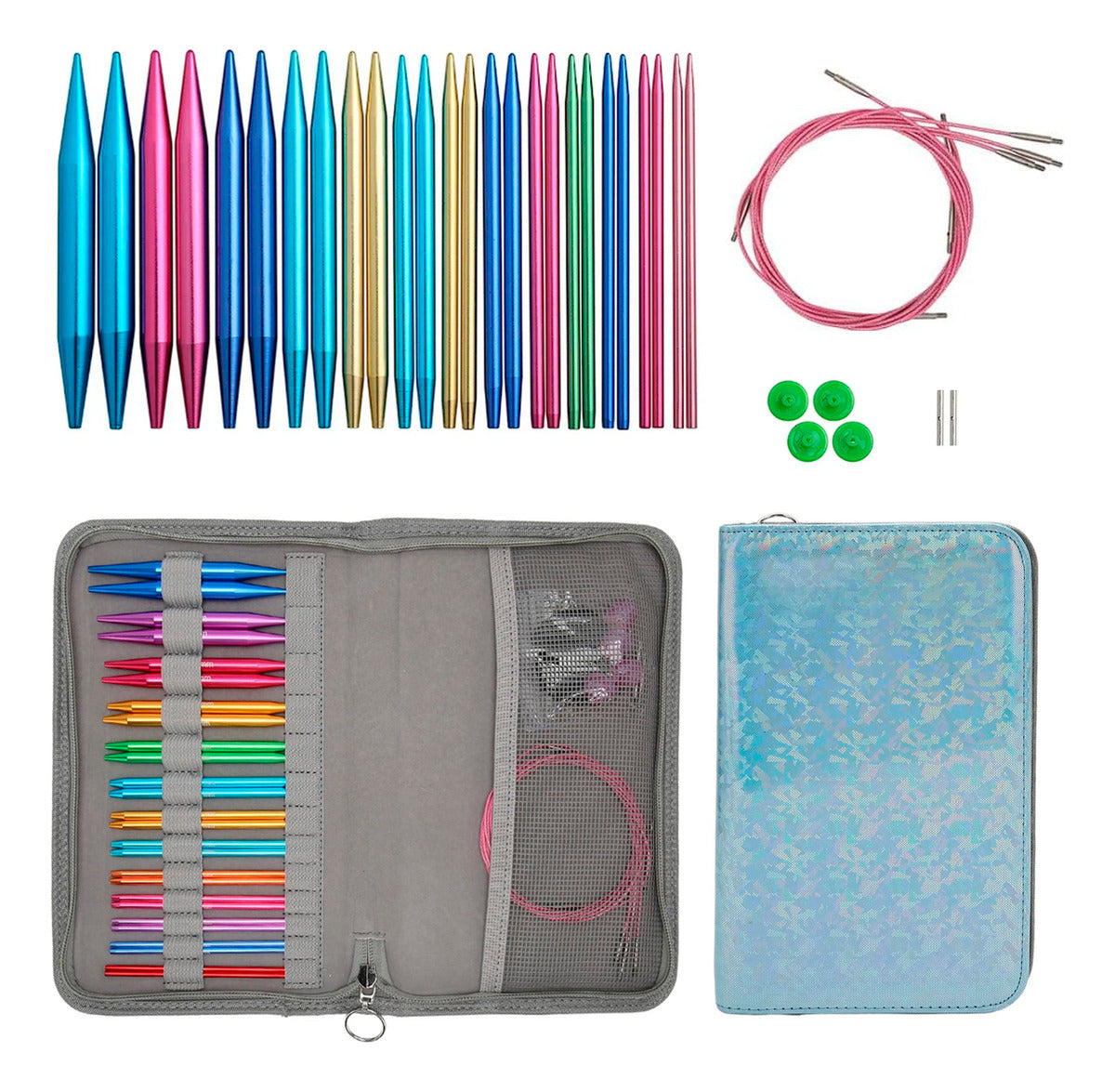 Set Palillos Circulares Intercambiables Para Tejer Y Estuche