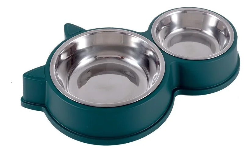 Plato Doble Para Mascotas Perro Gato Comedero Metalico