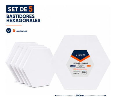 Set 5 Bastidores Hexagonales 30cm Para Pintura Canvas 280g