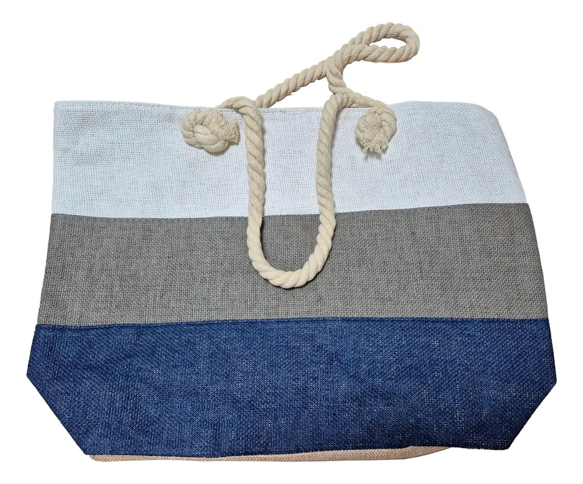 Bolso De Playa Grande Con Asas De Cuerda Resistente Y Cierre