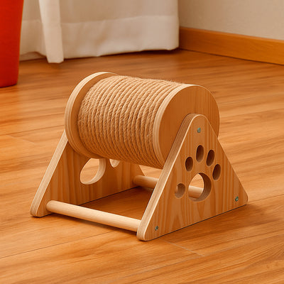Rascador Rodillo Giratorio Para Gato Con Base De Madera
