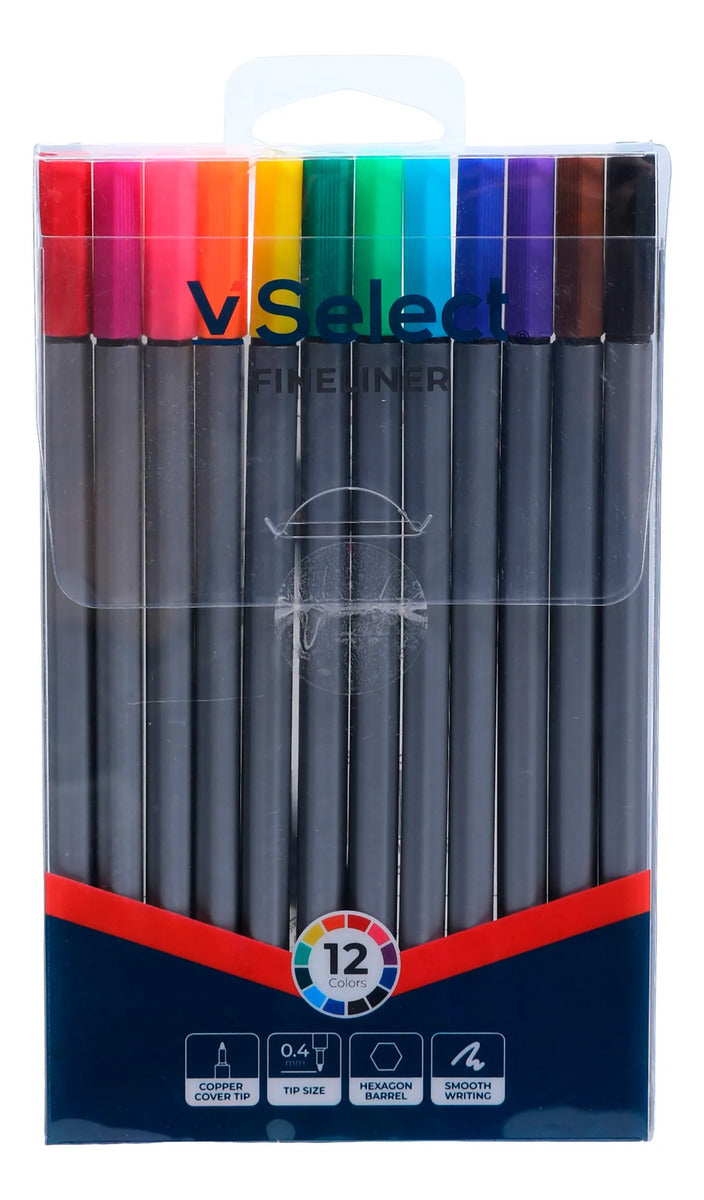 Set 12 Tiralineas Punta Fina 0.4 Mm Marcadores Fineliner