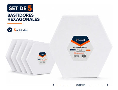Set 5 Bastidores Hexagonales 20cm Para Pintura Canvas 280g