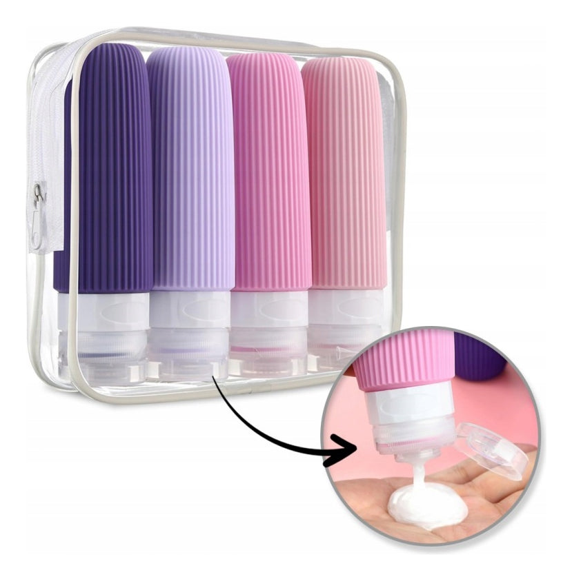 Set 4 Botellas De Viaje 90ml Silicona Contenedores Shampoo