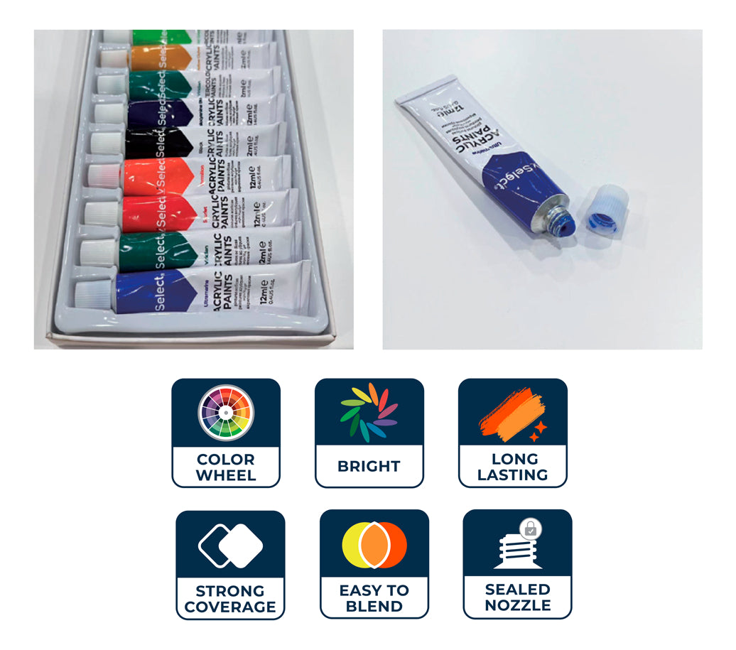 Pintura Acrilica 12 Colores Surtidos Pomos 12ml