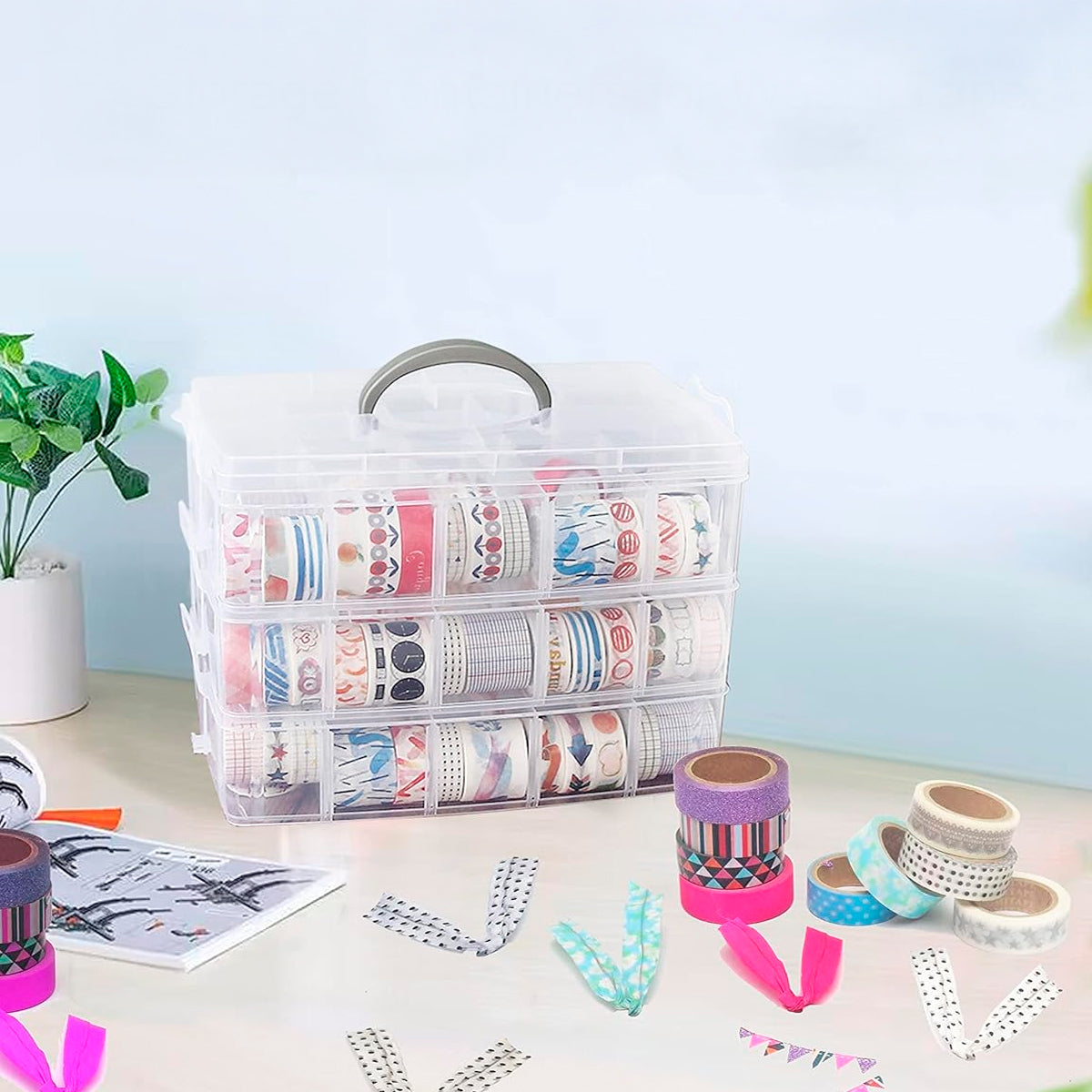 Caja Organizadora 3 Niveles Con Asa Y 30 Compartimentos