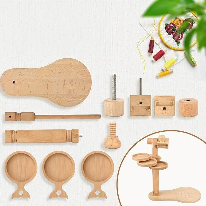Soporte De Bordado De Madera Con Bandejas Giratorias