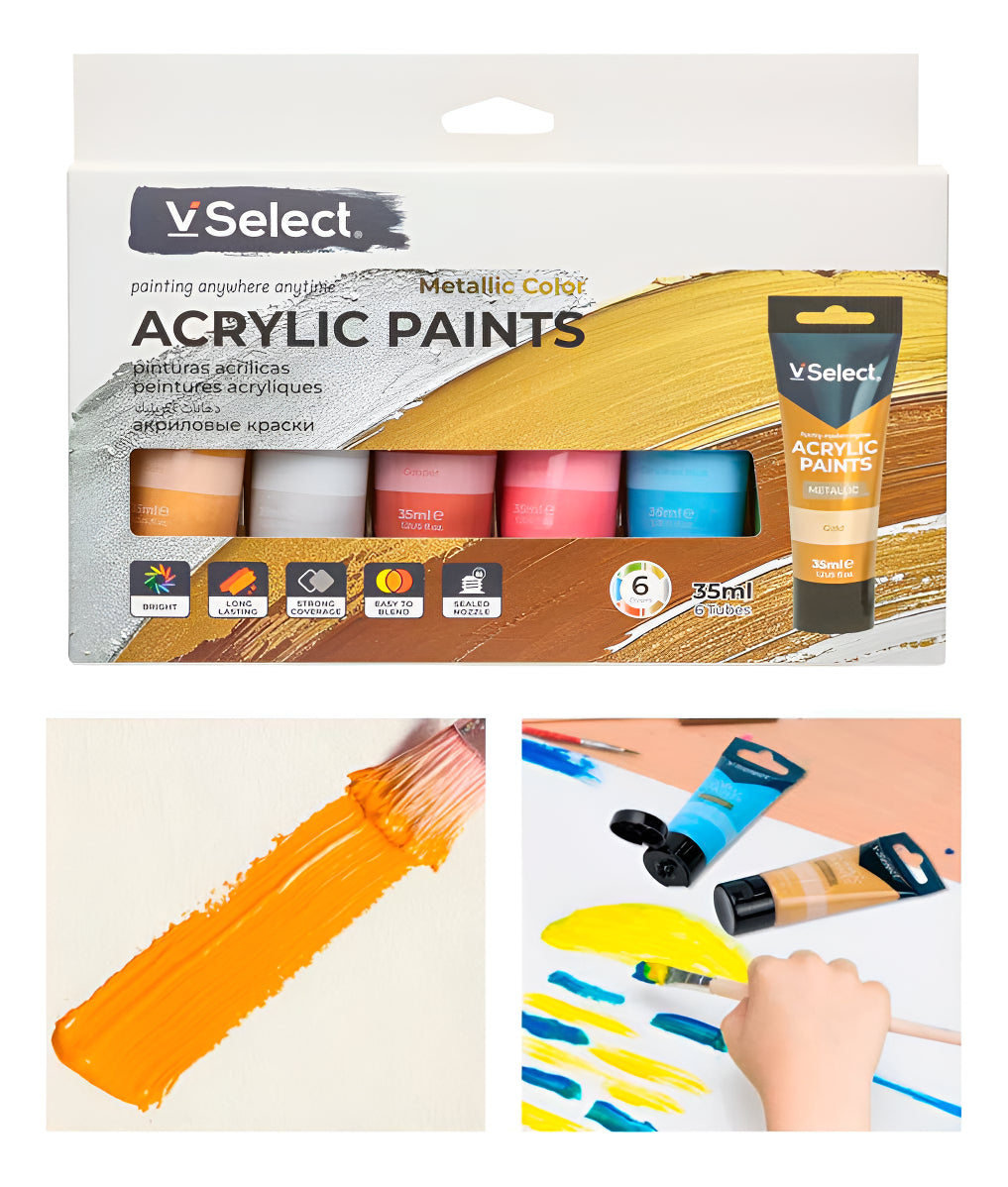 Set 6 Pinturas Acrílicas Colores Metalicos 35ml