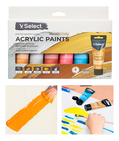 Set 6 Pinturas Acrílicas Colores Metalicos 35ml