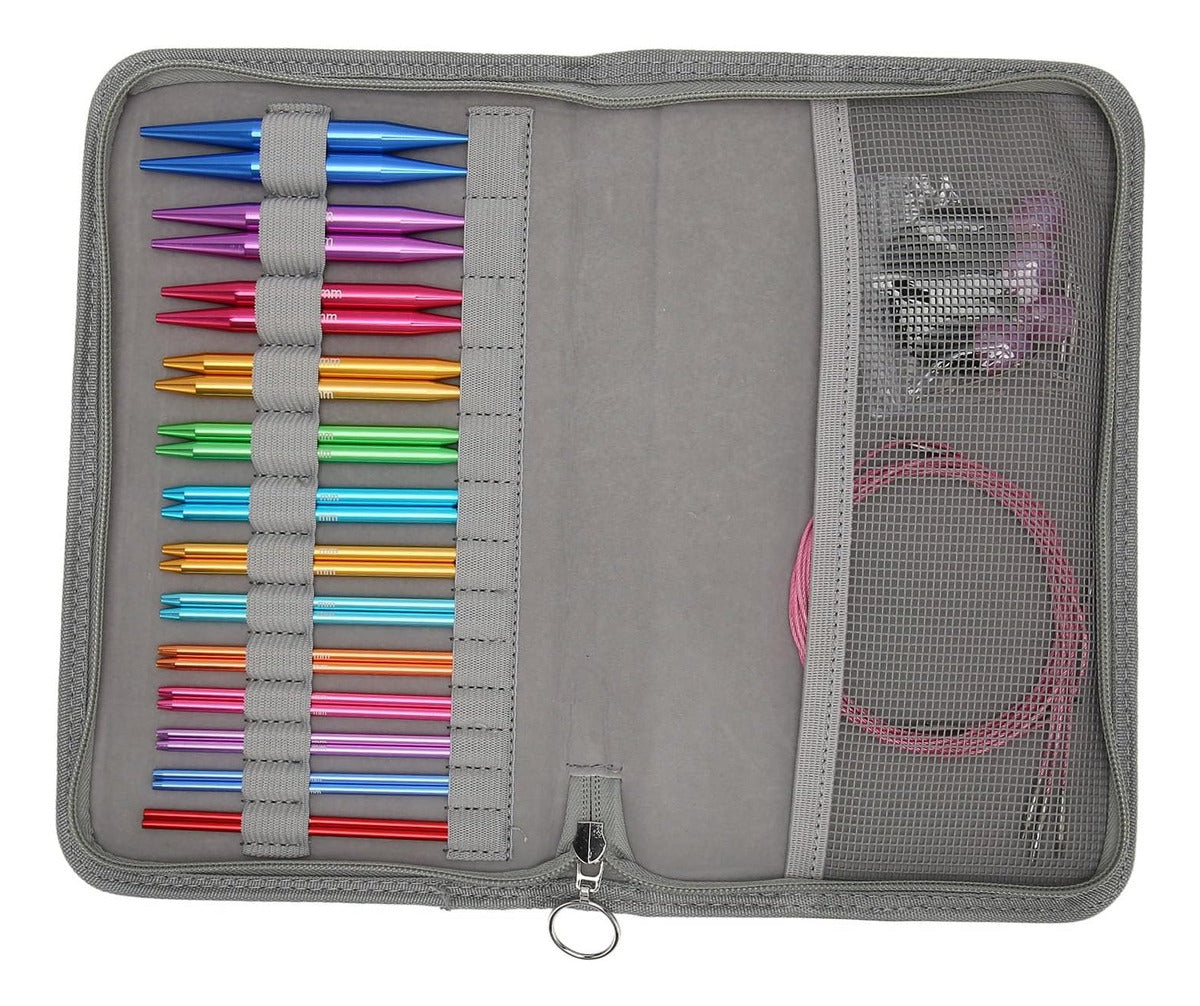 Set Palillos Circulares Intercambiables Para Tejer Y Estuche