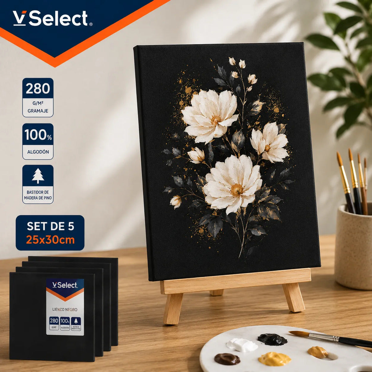 Set 5 Bastidores Para Pintar Lienzo De Tela Negra 25x30cm