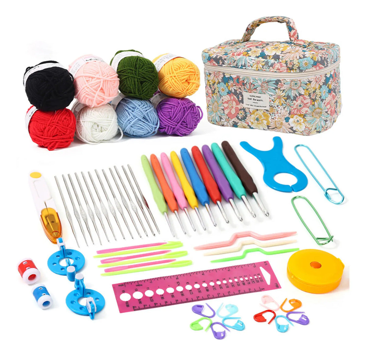 Set De Crochet Lanas Y Accesorios Para Tejer Con Bolsito