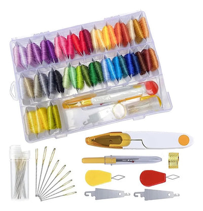 Kit Bordado Completo Hilos 50 Colores, Agujas Y Accesorios