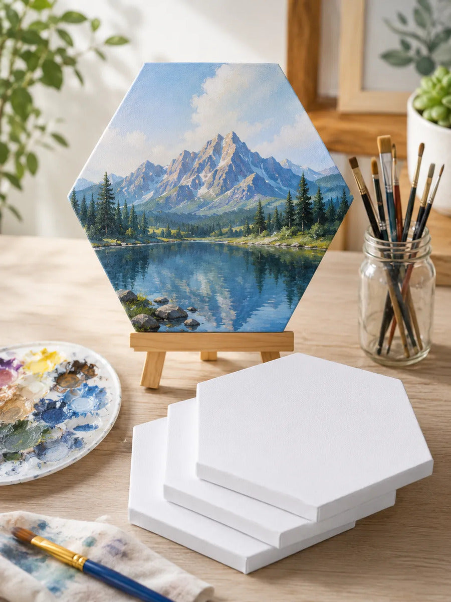 Set 5 Bastidores Hexagonales 20cm Para Pintura Canvas 280g