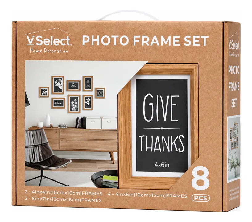 Set De 8 Marcos Madera Para Fotos Decoración 3 Tamaños