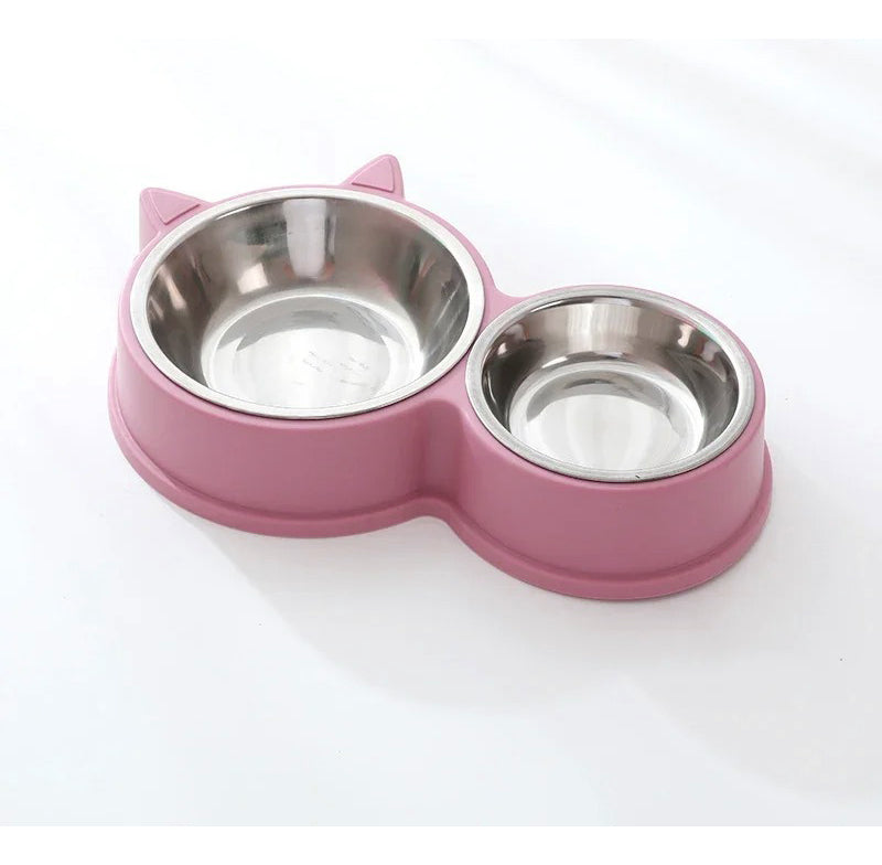 Plato Doble Para Mascotas Perro Gato Comedero Metalico