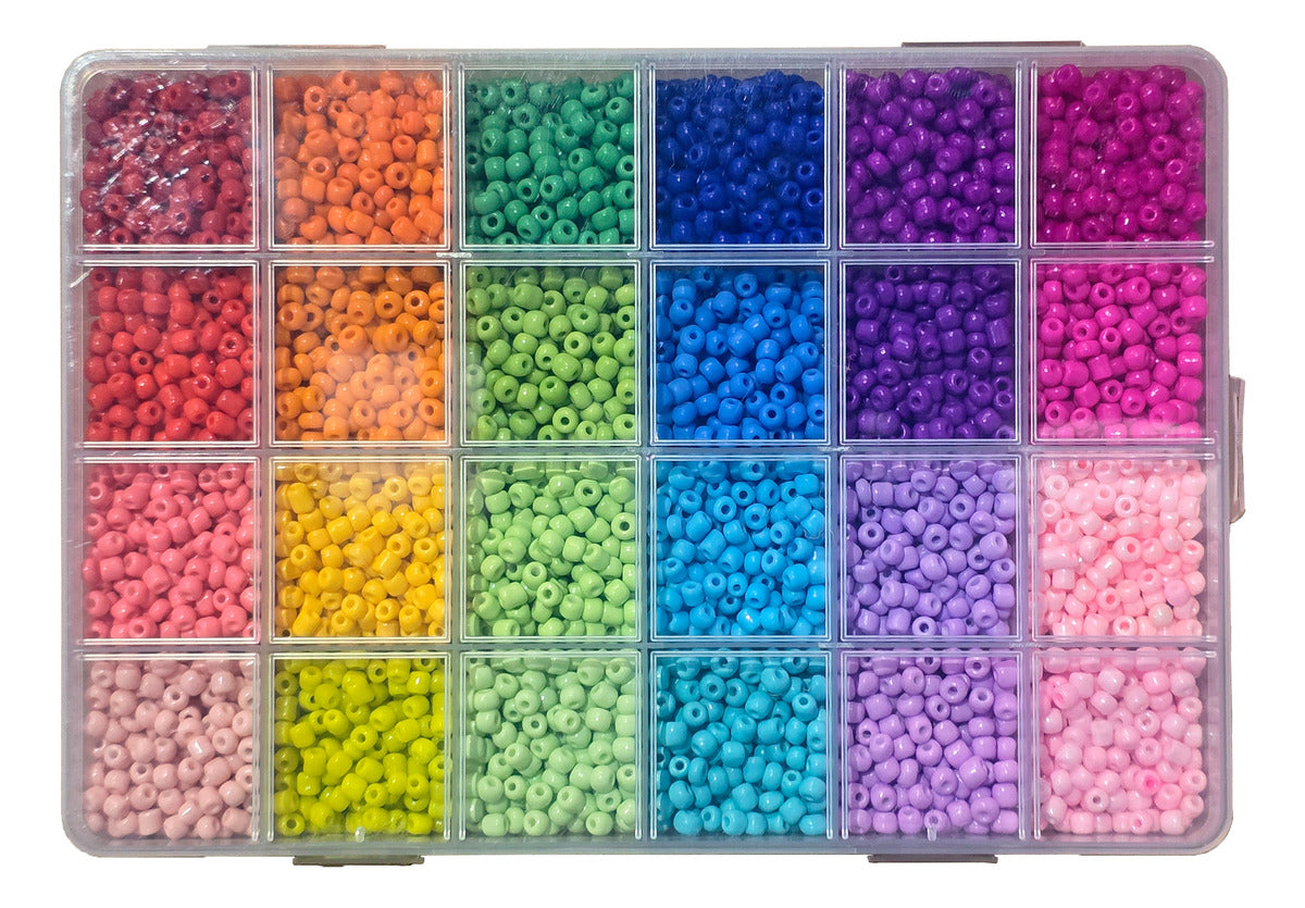 Set Mostacillón 4mm 24 Colores Para Pulseras Bisutería