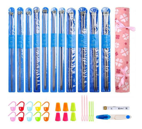 Palillos Rectos Para Tejer 35cm 2 A 8mm Y Accesorios 47 Pzs