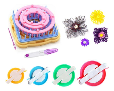 Set Telares Para Hacer Flores Tejidas Y 4 Pomponeras