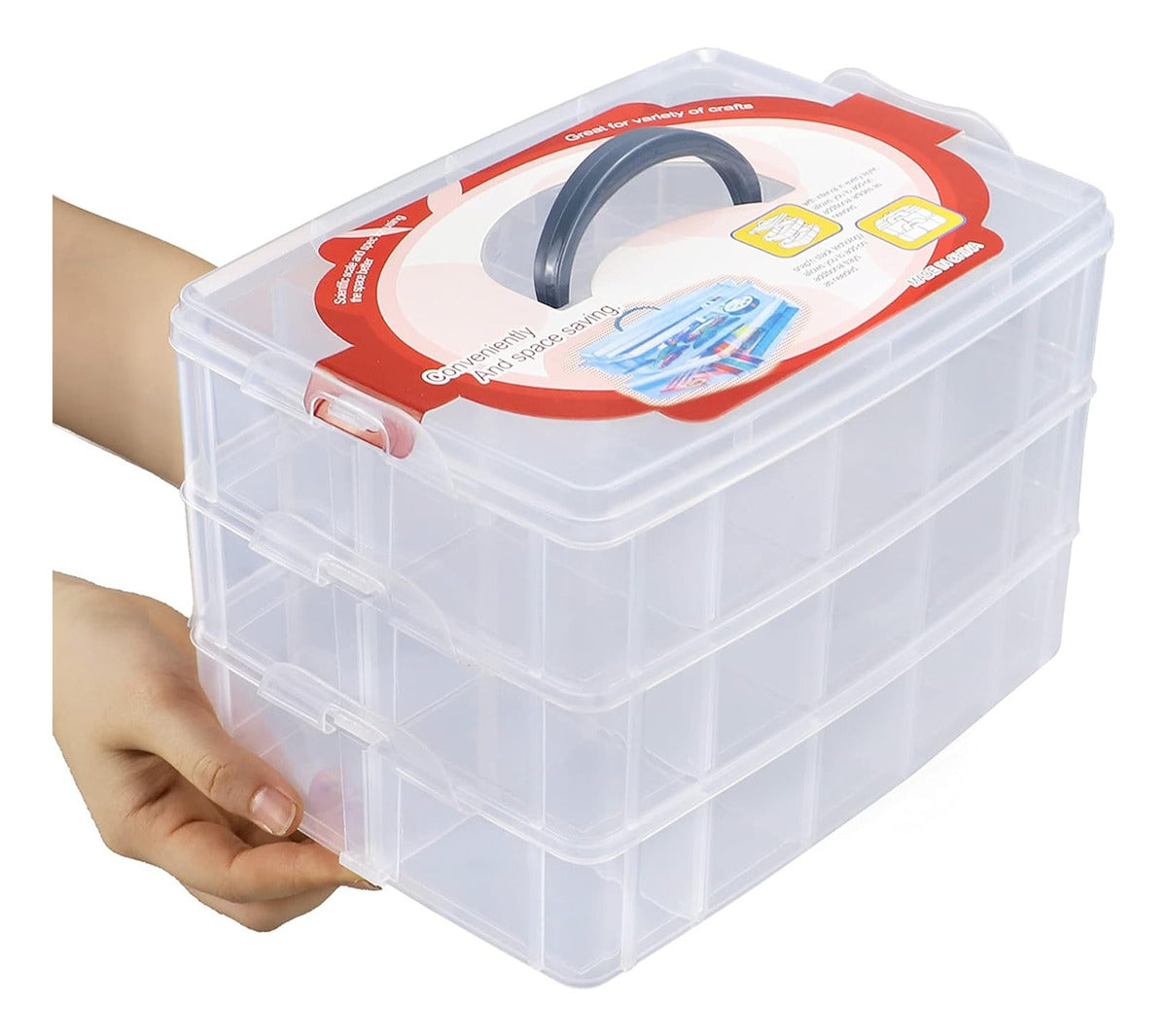 Caja Organizadora 3 Niveles Con Asa Y 30 Compartimentos
