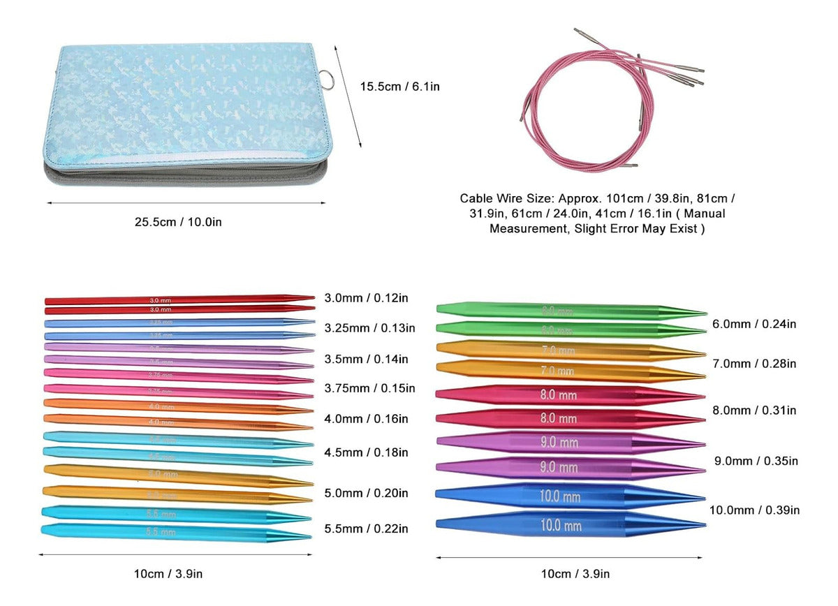 Set Palillos Circulares Intercambiables Para Tejer Y Estuche