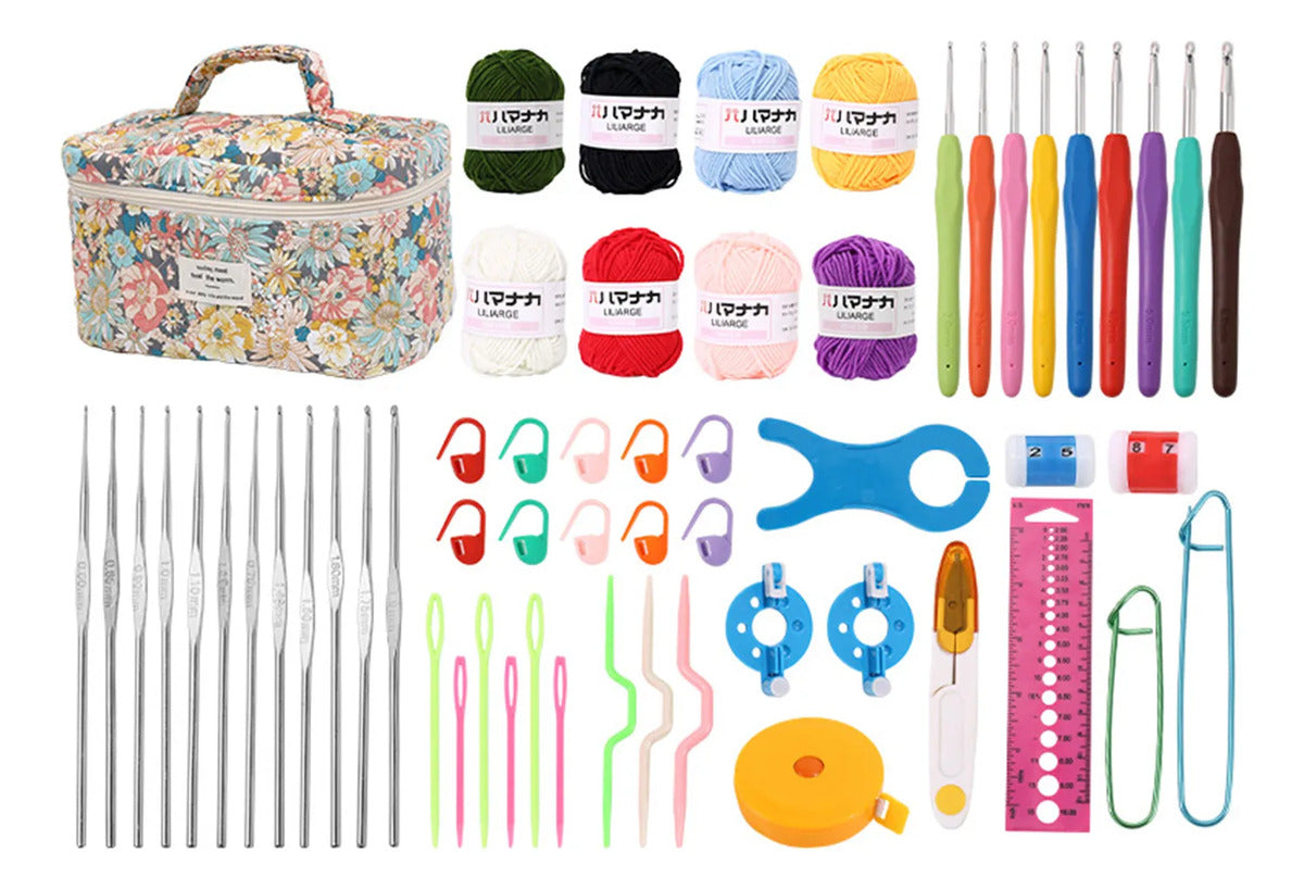 Set De Crochet Lanas Y Accesorios Para Tejer Con Bolsito