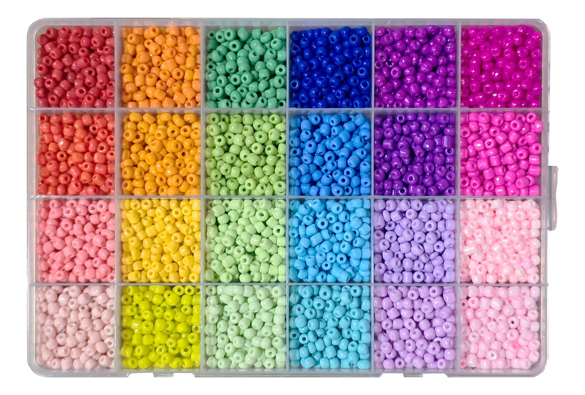 Set Mostacillón 4mm 24 Colores Para Pulseras Bisutería