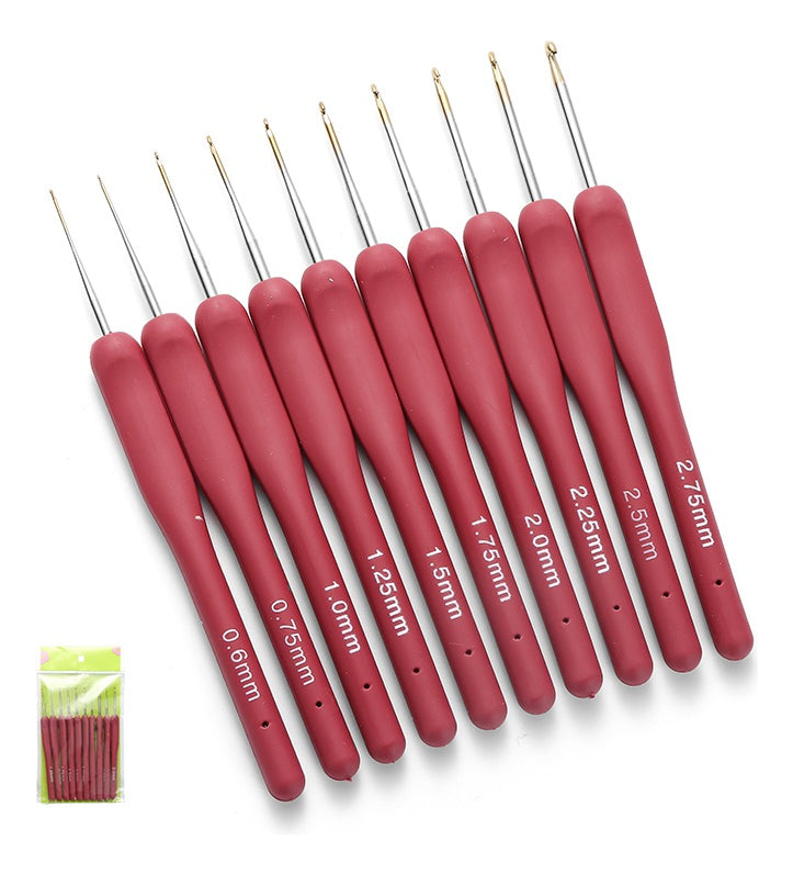 Set 10 Crochet Mango De Silicona Color Rojo 0.6 A 2.75mm