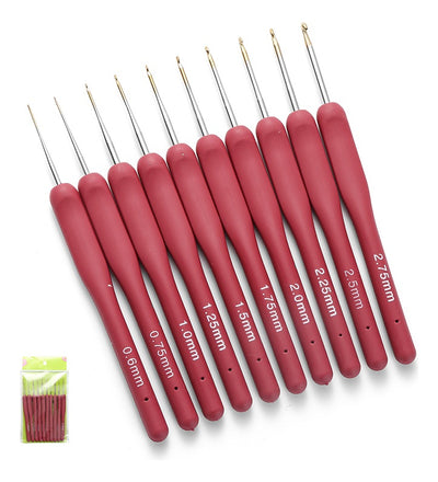 Set 10 Crochet Mango De Silicona Color Rojo 0.6 A 2.75mm