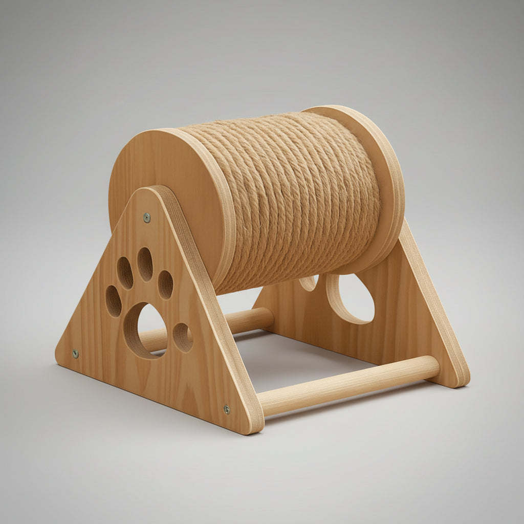 Rascador Rodillo Giratorio Para Gato Con Base De Madera