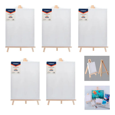 Set 5 Lienzos 30x40cm Con Caballete Madera Pintura Arte