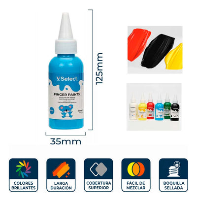 Set Pinturas De Dedos 6 Colores 60ml C/u Lavables