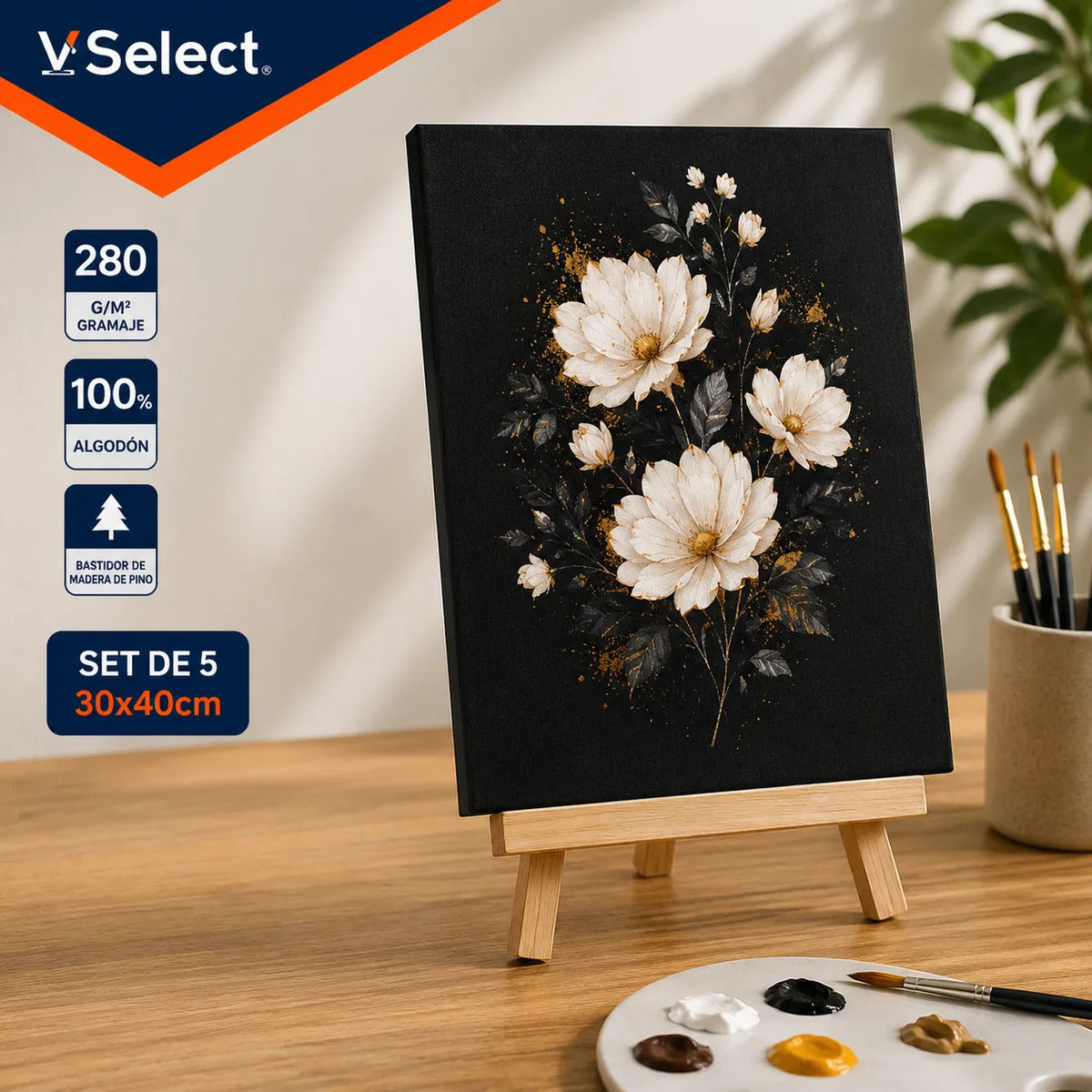 Set 5 Bastidores Para Pintar Lienzo De Tela Negra 30x40cm