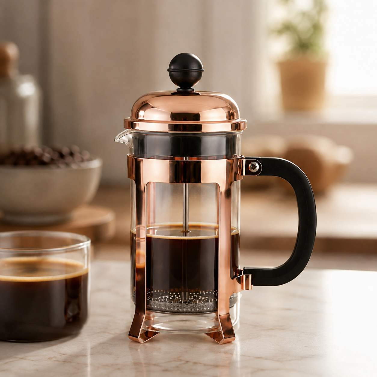 Cafetera Prensa Francesa De Vidrio Rose Gold 350ml