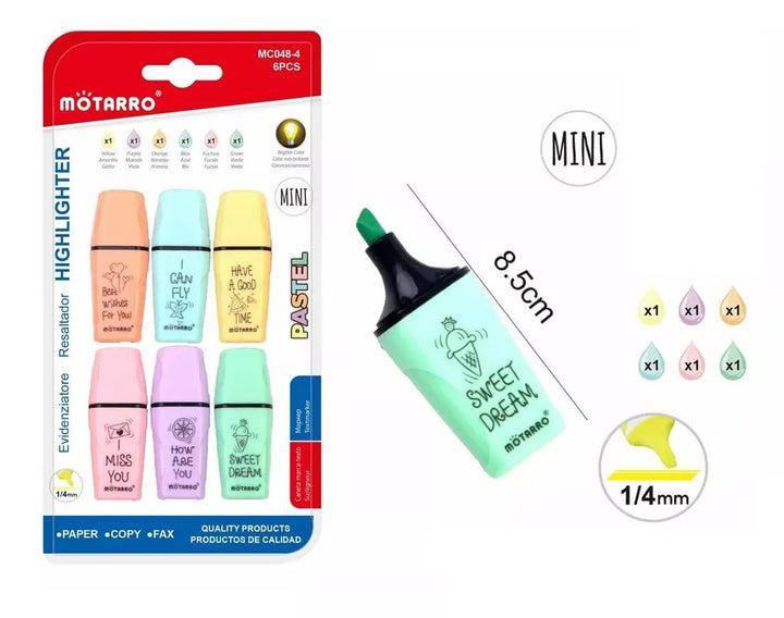 Pack De 6 Mini Destacadores En Colores Pasteles - Baúl de Ayün